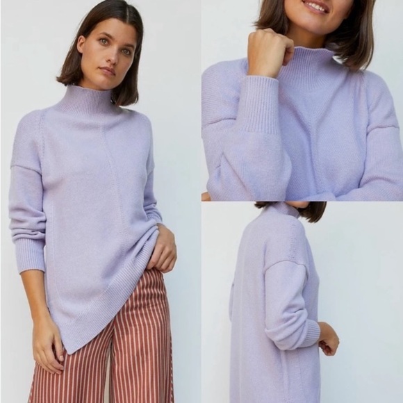 Anthro Maeve White Ribbed Mockneck High Low Sweater Tunic - Picture 6 of 14